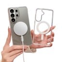 Husa transparentă pentru Samsung Galaxy A16 cu inel de magneți în spate. Margine ridicată în jurul modulului camerei. Husa transparentă pentru încărcare wireless 4