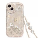 Husa transparentă pentru Samsung Galaxy A26 5G cu imprimeu floral și fluturi Lănțișor din perle cu inimioare Margini ondulate Margine ridicată la cameră 1