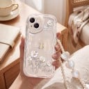 Husa transparentă pentru Samsung Galaxy A26 5G cu imprimeu floral și fluturi Lănțișor din perle cu inimioare Margini ondulate Margine ridicată la cameră 5