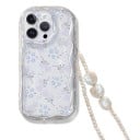 Husa transparentă pentru Samsung Galaxy A36 5G cu model floral albastru și trandafiri, lănțișor de perlă pentru mână, margine ondulată, protecție pentru cameră 1