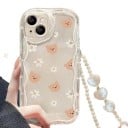 Husa transparentă pentru Samsung Galaxy A55 5G cu capete de ursuleți și margarete Mânere cu perle și inimioare Contur ondulat Marginea în jurul camerei 3