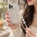 Husa transparentă pentru Samsung Galaxy A55 5G cu flori mici și șnur din perle Margine ridicată în jurul camerei Husă rezistentă pentru telefon în mână 2