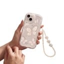 Husă transparentă pentru Samsung Galaxy A55 5G cu imprimeu de fluturi și brățară din perle pentru încheietura mâinii Margine ridicată în jurul camerei Husă rezistentă 4