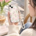 Husă transparentă pentru Samsung Galaxy A55 5G cu imprimeu de lalele în roz Lănțișor perlat cu inimioare Margini ondulate Margine ridicată în jurul camerei 3