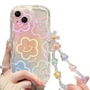 Husă transparentă pentru Samsung Galaxy A56 5G cu flori colorate și spate curcubeu Lănțișor cu mărgele și flori Contur ondulat Protecție pentru cameră 2