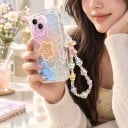 Husă transparentă pentru Samsung Galaxy A56 5G cu flori colorate și spate curcubeu Lănțișor cu mărgele și flori Contur ondulat Protecție pentru cameră 4