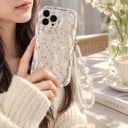 Husă transparentă pentru Samsung Galaxy A56 5G cu model floral și lănțișor din perle Margine ridicată la cameră Husă rezistentă pentru telefon 3