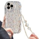 Husă transparentă pentru Samsung Galaxy A56 5G cu model floral și lănțișor din perle Margine ridicată la cameră Husă rezistentă pentru telefon 5