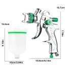 HVLP stříkací pistole na lakování 600 cc hliníková stříbrno zelená s tryskami 1,4 1,7 2,0 mm regulátor sada 2