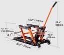 Hydraulinen nostosakara moottoripyörälle ja nelipyöräiselle teräsrakenteinen oranssi-musta pyörillä huoltoa ja ylläpitoa varten 2