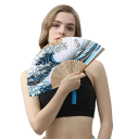 Ιαπωνικός αναδιπλούμενος ανεμιστήρας 21 εκ. Παραδοσιακό σχέδιο θάλασσα Μπλε φούντα Υφασμάτινος ανεμιστήρας από μπαμπού Κομψό αξεσουάρ Διακόσμηση τοίχου 3