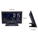 Időjárás állomás LCD kijelzővel 14,6 x 9 cm Színes időjárás-előrejelzés Hőmérő Higrométer Ébresztőóra Háttérvilágítás Hangvezérlés Állvány 3