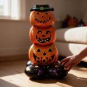 Ilmapallo kolmesta kurpitsasta päällekkäin Halloween koriste 56 x 102 cm Oranssi-musta hatulla Juhlakoriste Halloweenille 6