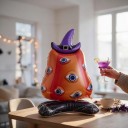 Ilmapallo Kurpitsa silmillä ja noidan hatulla Mustalla alustalla hämähäkin verkkolla Oranssi violetti ja musta Halloween koriste 4