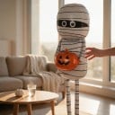 Ilmapumppu mumia kurpitsalla Halloween koriste Suuri ilmapallo 200 x 125 cm Valkoinen oransseilla kengillä Juhlakoriste Halloweenille ja juhliin 6