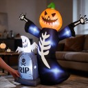 Ilmapumppuhalloweenkoriste Kurpitsapää haamun ja hautakiven kanssa Korkeus 2,4 m Valolla EU-pistoke Oranssi ja musta Puutarhaan 4