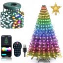 Iluminación navideña para árbol LED cascada 1,8 m 400 LED RGB Formas personalizadas en la aplicación Control remoto USB Protección IP65 Con estrella 1