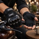 Impact Resistant Fingerless Motorcycle Gloves with Knuckle Protector and Non-Slip Palm for Riding Motorcycles and Bicycles Unisex 3