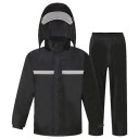 Impermeabile da moto completo giacca e pantaloni unisex PVC nero con cappuccio e visiera protezione contro la pioggia guida in moto 1