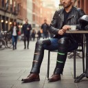 Încălzitoare pentru genunchi de motocicletă 1 pereche din piele PU cu lână artificială Mânșoni pentru genunchi și glezne Velcro și catarame Negre 7