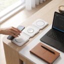 Încărcător wireless pliabil magnetic 3 în 1 Pro pentru iPhone Apple Watch și AirPods 15 W USB-C Alb Stație de încărcare de călătorie fără cablu 6
