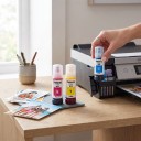 Inchiostro 104 Set 3 pz Per Epson EcoTank ET-2821 ET-2825 ET-2826 ET-2830 Flaconi 3x 70 ml A base d'acqua Cyan Magenta e Giallo 3