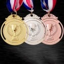 Individual Sports Medal for Competitions with Cup and Ears Diameter 5 cm Zinc Alloy with Tricolour Ribbon for Children and School Events 12