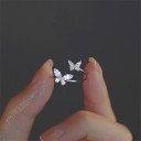 Inel deschis pentru femei cu fluturi, cu mărime ajustabilă, pietricele decorative strălucitoare, bijuterie elegantă pentru purtare zilnică și ocazii 1