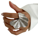 Inel pentru femei cu frunze de ginkgo Aliaj de zinc 1,7 cm diametru frunză 6,5 cm Design modern în formă de evantai Bijuterie elegantă 5