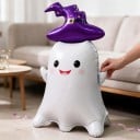 Inflatable Ghost with Witch Hat Standing Balloon Halloween Decoration Smiling Face White and Purple Party Decoration for Halloween 2