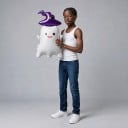 Inflatable Ghost with Witch Hat Standing Balloon Halloween Decoration Smiling Face White and Purple Party Decoration for Halloween 4