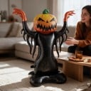 Inflatable Scarecrow with Pumpkin Head Standing Balloon Halloween Figure with Raised Arms Black and Orange Party Decoration for Halloween 3