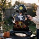 Inflatable Spooky House with Happy Halloween Sign Standing Balloon Halloween Decoration Black with Ghosts Party Decoration for Celebration 2