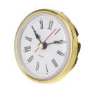 Insertable analogue clock for a hole with Roman numerals and a red second hand White dial in a gold frame Diameter 65 mm 1