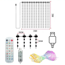 Inteligentne oświetlenie zasłon LED RGBIC 3 x 3 m 400 LED z zasilaniem USB, aplikacją Bluetooth i pilotem zdalnego sterowania, dekoracyjny łańcuch 2