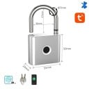 Inteligentní visací zámek otisk prstu 50 mm Bluetooth Tuya aplikace USB-C voděodolný třmen 6 mm klíčové odemykání 2
