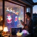 Intelligente LED-Lichtervorhang 2,4 x 2,4 m 256 LED RGB Text GIF und Bilder in der App Musik und Timer USB Innen- und Außenbereich Für Fenster 3