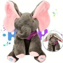 Interactieve pluche olifant 30 x 19 cm Zingt Peek-A-Boo en bedekt zijn ogen met zijn oren Zachte speelgoed van katoen en PP-katoen op 3×AA batterijen 2