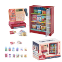 Interactive Shopkeeper Game Children's Cash Register 16 x 15 x 10 cm with Scanner and Display Case with Drinks and Food Banknotes and Payment Card 1