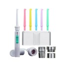 Irigador bucal portátil para grifo con presión de agua ajustable 100 cm de manguera 6 boquillas 3 adaptadores caja de almacenamiento sin necesidad de alimentación 1