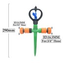Irrigatore rotante da giardino a picchetto 360° regolabile 29 cm 2× attacco per tubo da 3/4" per prato e aiuole 2