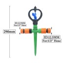 Irrigatore rotante da giardino con picchetto 360° regolabile 29 cm 2× attacco per tubo da 1/2" per prato e aiuole 2