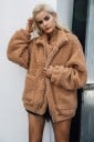 Jachetă călduroasă din pluș pentru femei cu fermoar și guler răsfrânt, căptușită Croială lejeră oversize Două mari buzunare frontale 5