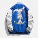 Jachetă de baseball pentru bărbați și femei cu patch-uri și inscripții brodate Mâneci contrastante Guler și manșete rib pentru un aspect 3