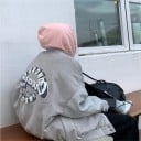 Jachetă de baseball pentru femei cu motive circulare și mâneci cu aspect de piele Croi liber Închidere cu capse Buzunare laterale Margini 5