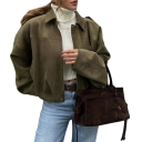 Jachetă de damă în piele întoarsă Croială oversize Palton elegant cu guler înalt Material moale Piele exterioară elegantă pentru toamnă 6