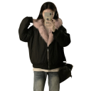 Jachetă de iarnă pentru femei, reversibilă, cu glugă, jachetă călduroasă cu fermoar, cu o parte din blană și buzunare, palton elegant 6
