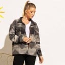 Jachetă de primăvară pentru femei cu model geometric în stil etno Închidere cu nasturi Buzunare pe piept cu clapă Croială liberă Poliester 3