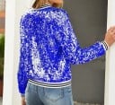 Jachetă de primăvară pentru femei cu paillettes în stil bomber Guler și tivuri tricotate în dungi Închidere cu fermoar Mâneci lungi 6