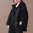 Jachetă de primăvară pentru femei din bumbac cu glugă și fermoar Croi oversize liber Cusături desfăcute și margini Buzunar pe piept 4